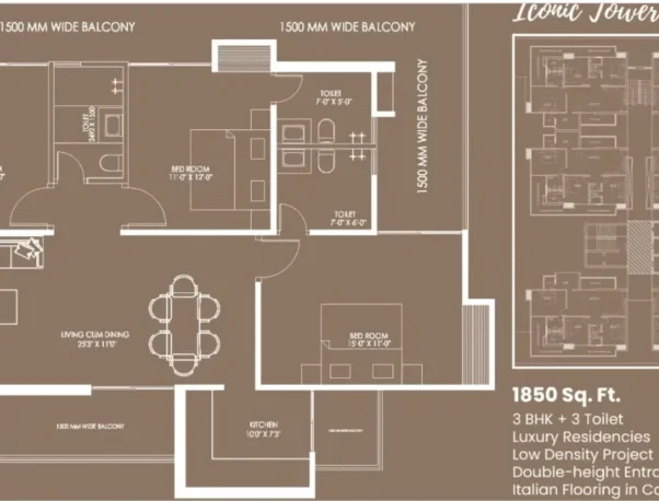 Galactic City Antara Tower 1,850 sq.ft. 3BHK floor plan reference